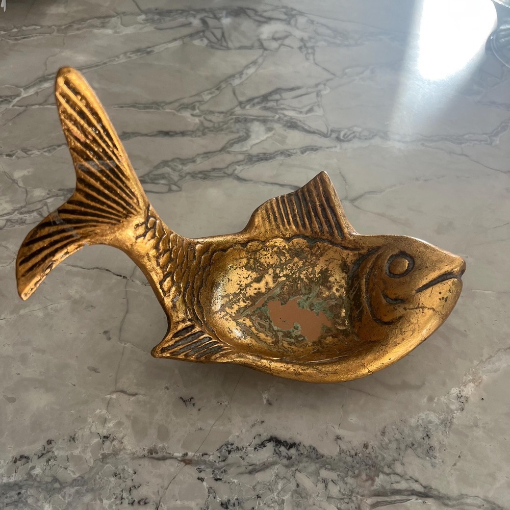 Vintage Gilded Ceramic Koi Soap Dish